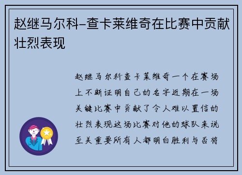 赵继马尔科-查卡莱维奇在比赛中贡献壮烈表现