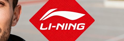 李宁羽毛球装备战略合作品牌标识，红色菱形底纹配白色LI-NING字母